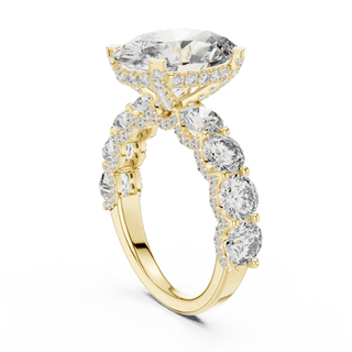 18K Yellow Gold Diamond Engagement Ring featuring Floral Cluster style with Luxury finish for women - Perfect Bridal & Anniversary Gift - 45 Degree Angled View