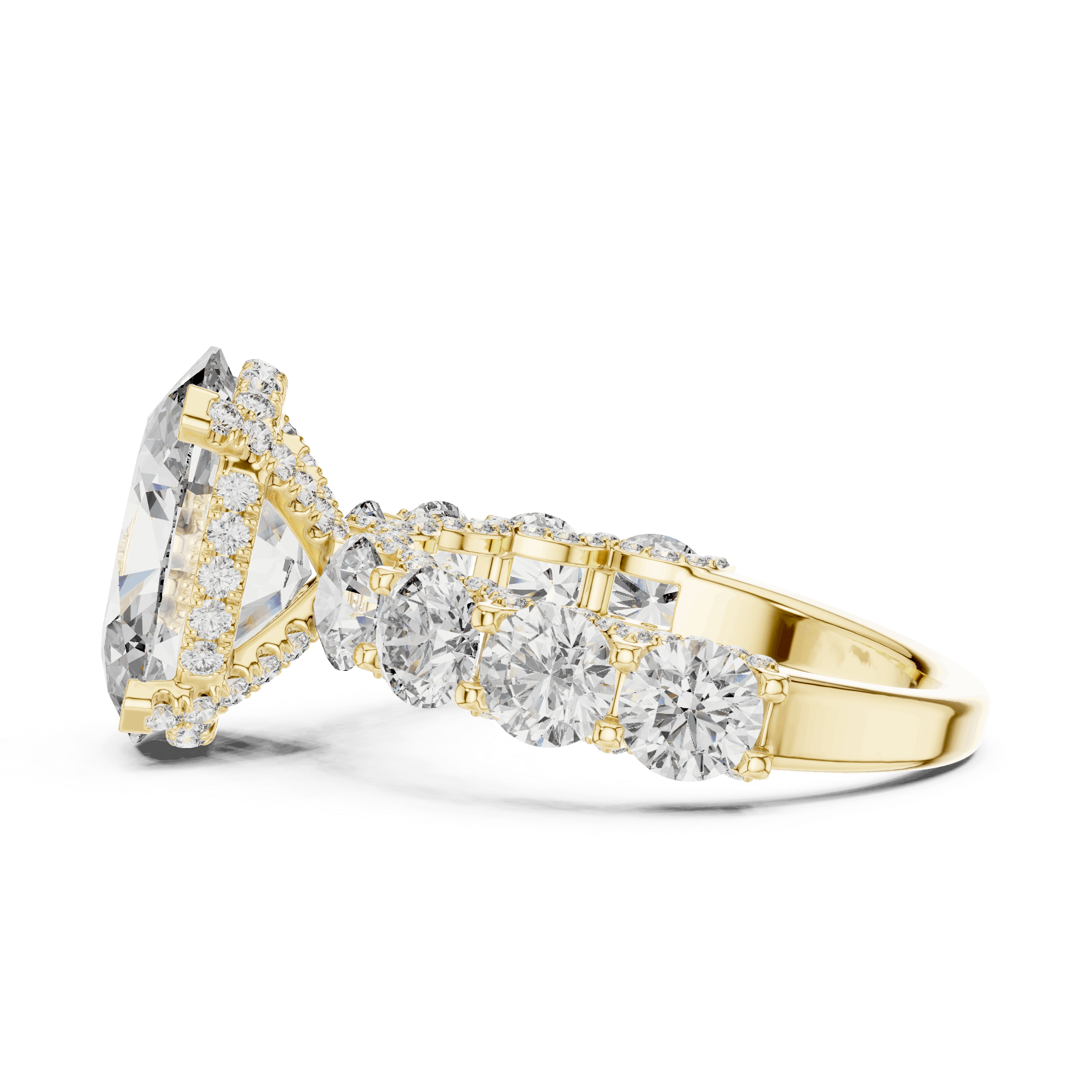 18K Yellow Gold Diamond Engagement Ring featuring Halo style with Luxury finish for women - Perfect Bridal & Anniversary Gift - Side View
