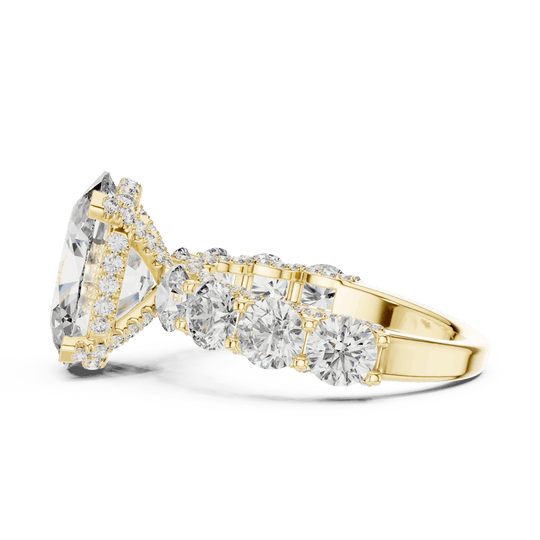 18K Yellow Gold Diamond Engagement Ring featuring Halo style with Luxury finish for women - Perfect Bridal & Anniversary Gift - Side View