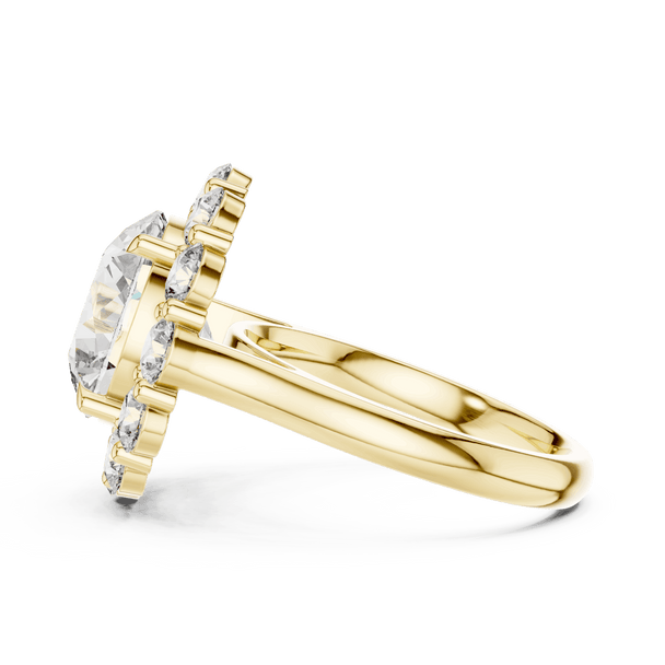 18K Yellow Gold Diamond Engagement Ring featuring Halo style with Luxury finish for women - Perfect Bridal & Anniversary Gift - Side View