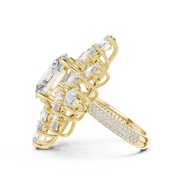 18K Yellow Gold Diamond Cocktail Ring featuring Oval Starburst Marquise Pave style with Luxury finish for women - Perfect Statement & Bridal Gift - Side View