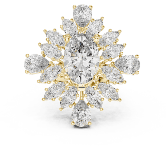 18K Yellow Gold Diamond Cocktail Ring featuring Oval Starburst Marquise Pave style with Luxury finish for women - Perfect Statement & Bridal Gift - Top View