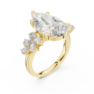 18K Yellow Gold Diamond Engagement Ring featuring Pear Shaped Floral Cluster style with Luxury finish for women - Perfect Bridal & Anniversary Gift - 45 Degree Angled View
