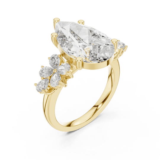 18K Yellow Gold Diamond Engagement Ring featuring Pear Shaped Floral Cluster style with Luxury finish for women - Perfect Bridal & Anniversary Gift - 45 Degree Angled View