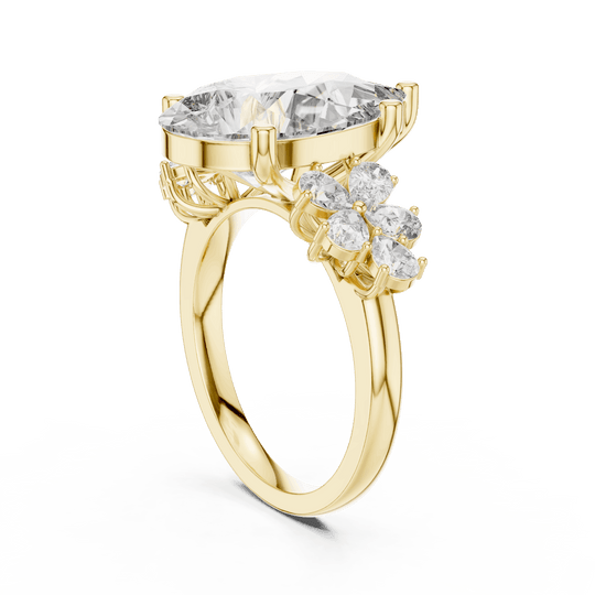 18K Yellow Gold Diamond Engagement Ring featuring Pear Shaped Floral Cluster style with Luxury finish for women - Perfect Bridal & Anniversary Gift - 45 Degree Angled View