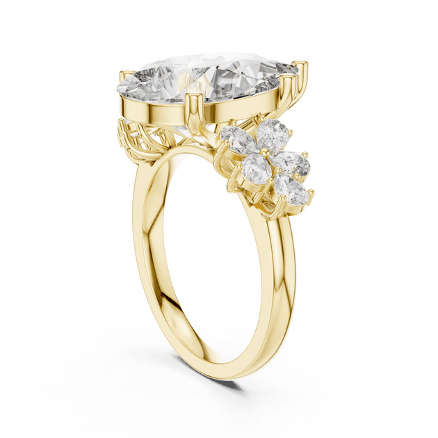 18K Yellow Gold Diamond Engagement Ring featuring Pear Shaped Floral Cluster style with Luxury finish for women - Perfect Bridal & Anniversary Gift - 45 Degree Angled View