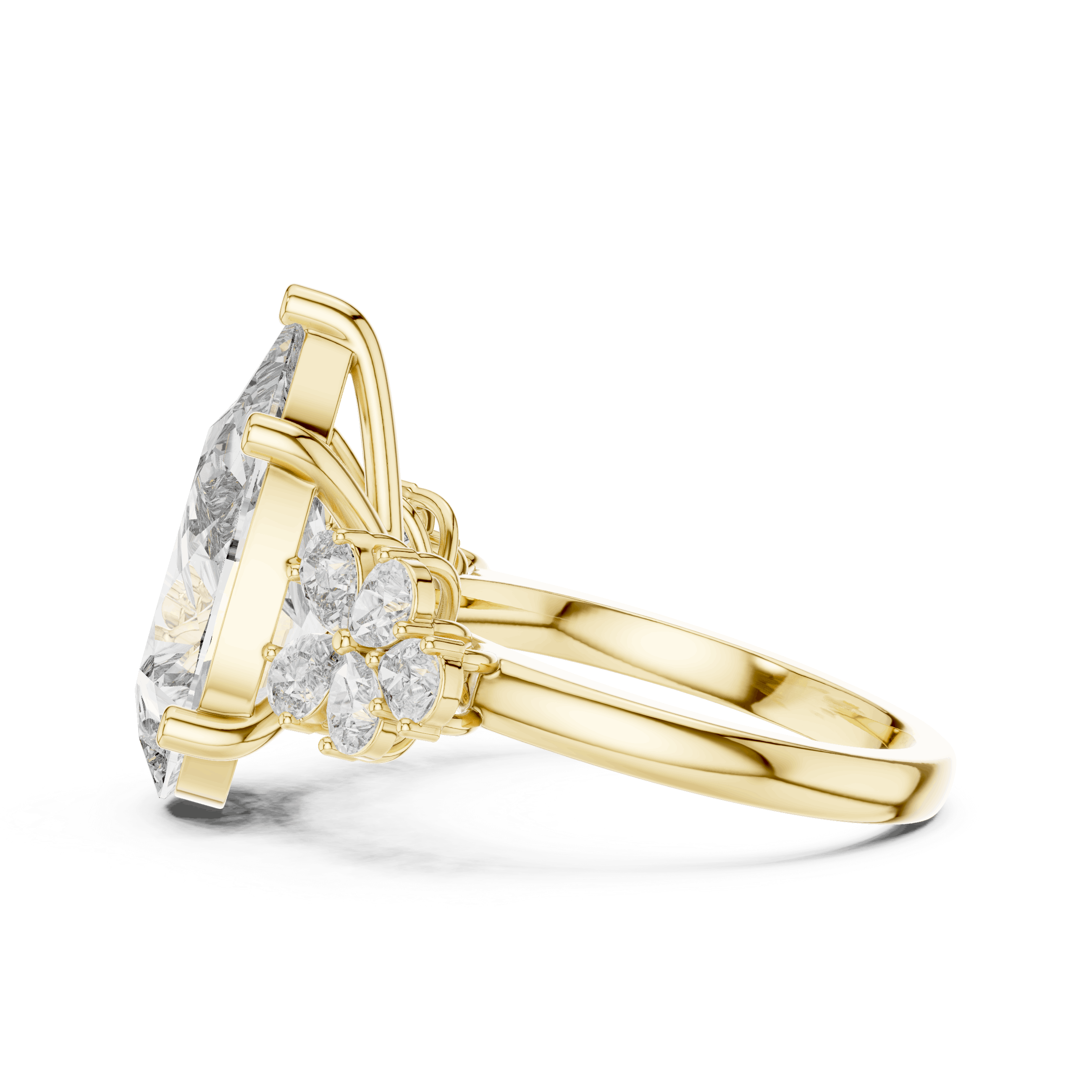 18K Yellow Gold Diamond Engagement Ring featuring Pear Shaped Floral Cluster style with Luxury finish for women - Perfect Bridal & Anniversary Gift - Side View