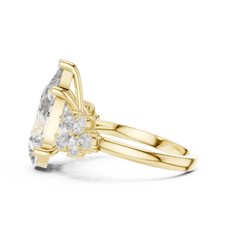 18K Yellow Gold Diamond Engagement Ring featuring Pear Shaped Floral Cluster style with Luxury finish for women - Perfect Bridal & Anniversary Gift - Side View