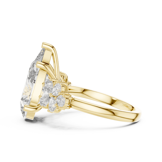 18K Yellow Gold Diamond Engagement Ring featuring Pear Shaped Floral Cluster style with Luxury finish for women - Perfect Bridal & Anniversary Gift - Side View