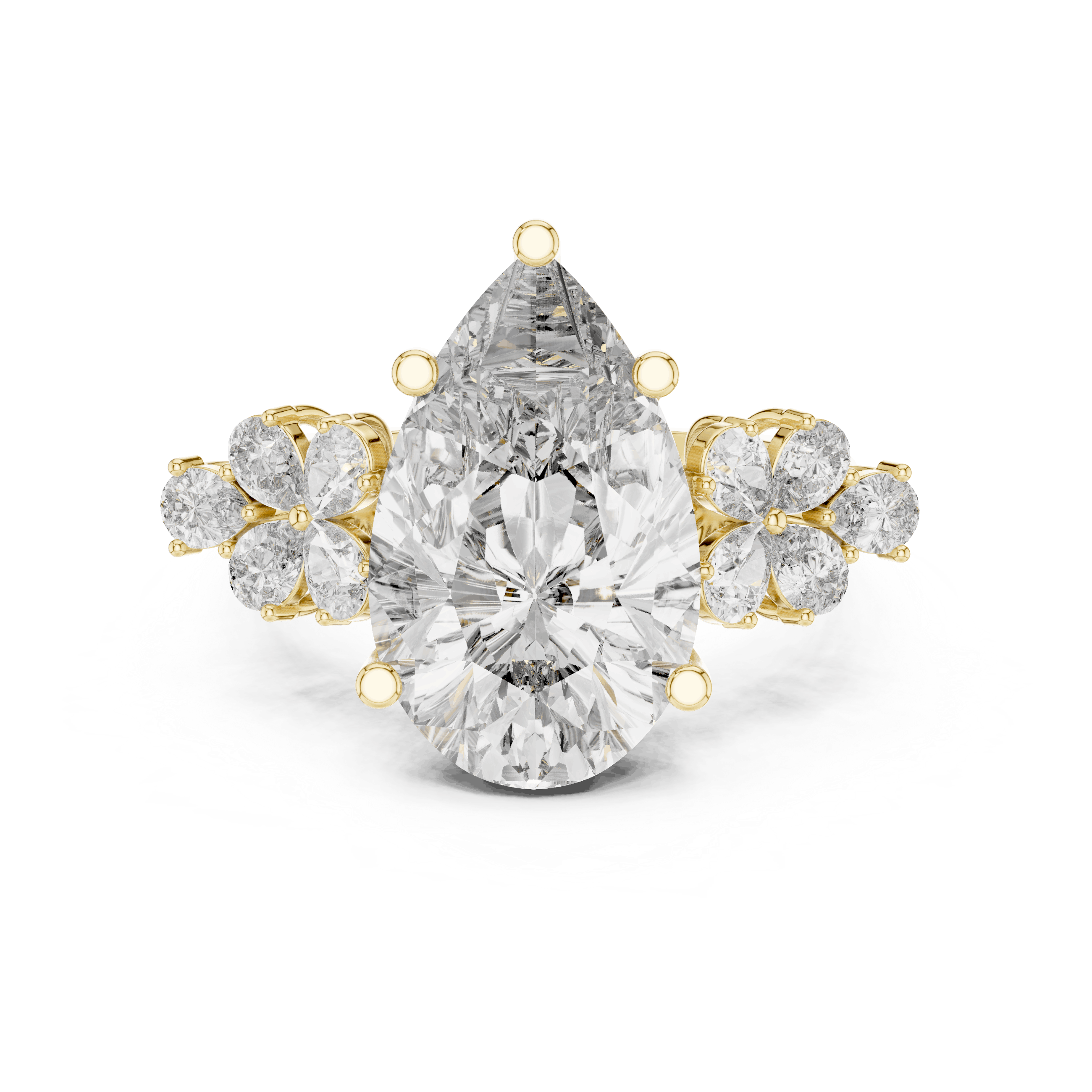 18K Yellow Gold Diamond Engagement Ring featuring Pear Shaped Floral Cluster style with Luxury finish for women - Perfect Bridal & Anniversary Gift - Top View