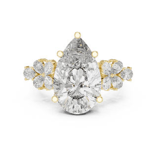 18K Yellow Gold Diamond Engagement Ring featuring Pear Shaped Floral Cluster style with Luxury finish for women - Perfect Bridal & Anniversary Gift - Top View