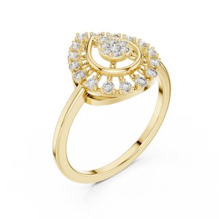 18K Yellow Gold Diamond Engagement Ring featuring Pear Shaped Open Lace Halo Cluster style with Luxury finish for women - Perfect Bridal & Anniversary Gift - 45 Degree Angled View