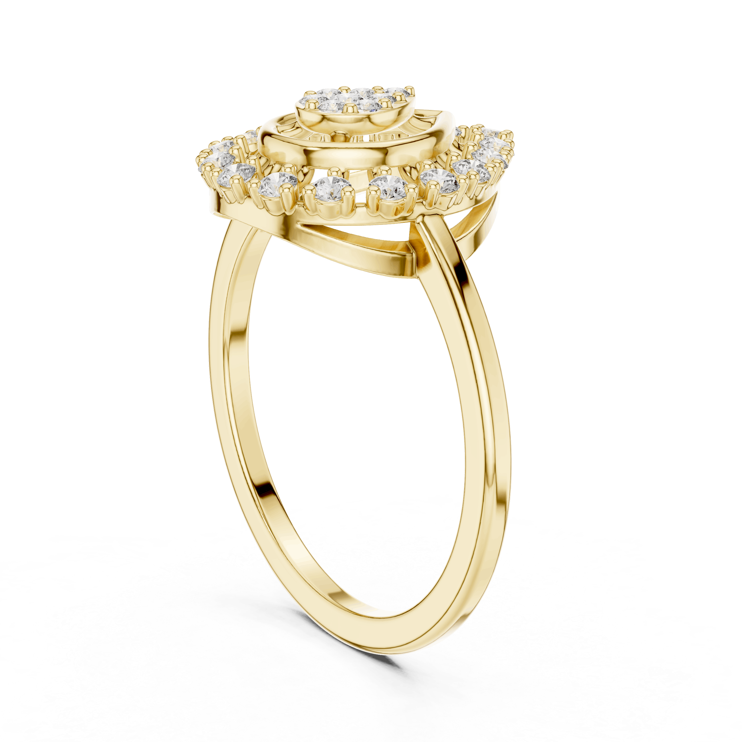 18K Yellow Gold Diamond Engagement Ring featuring Pear Shaped Open Lace Halo Cluster style with Luxury finish for women - Perfect Bridal & Anniversary Gift - 45 Degree Angled View