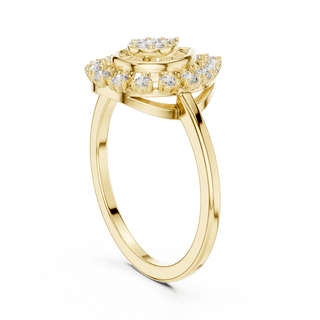 18K Yellow Gold Diamond Engagement Ring featuring Pear Shaped Open Lace Halo Cluster style with Luxury finish for women - Perfect Bridal & Anniversary Gift - 45 Degree Angled View