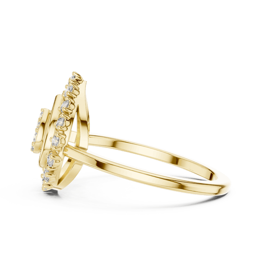 18K Yellow Gold Diamond Engagement Ring featuring Pear Shaped Open Lace Halo Cluster style with Luxury finish for women - Perfect Bridal & Anniversary Gift - Side View