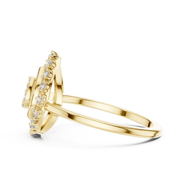 18K Yellow Gold Diamond Engagement Ring featuring Pear Shaped Open Lace Halo Cluster style with Luxury finish for women - Perfect Bridal & Anniversary Gift - Side View
