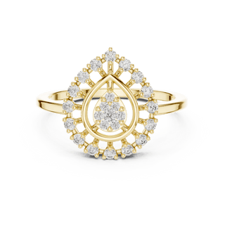 18K Yellow Gold Diamond Engagement Ring featuring Pear Shaped Open Lace Halo Cluster style with Luxury finish for women - Perfect Bridal & Anniversary Gift - Top View