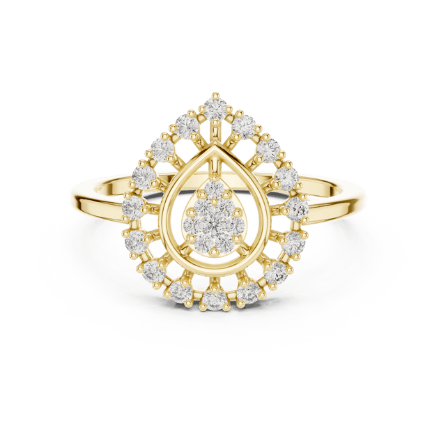 18K Yellow Gold Diamond Engagement Ring featuring Pear Shaped Open Lace Halo Cluster style with Luxury finish for women - Perfect Bridal & Anniversary Gift - Top View