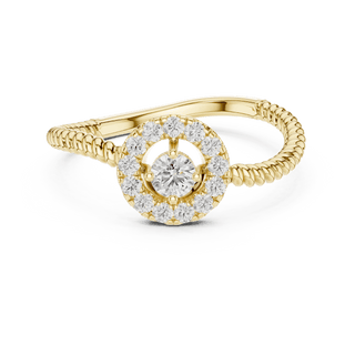 18K Yellow Gold Diamond Engagement Ring featuring Round Halo Twisted Rope style with Luxury finish for women - Perfect Bridal & Anniversary Gift - 45 Degree Angled View