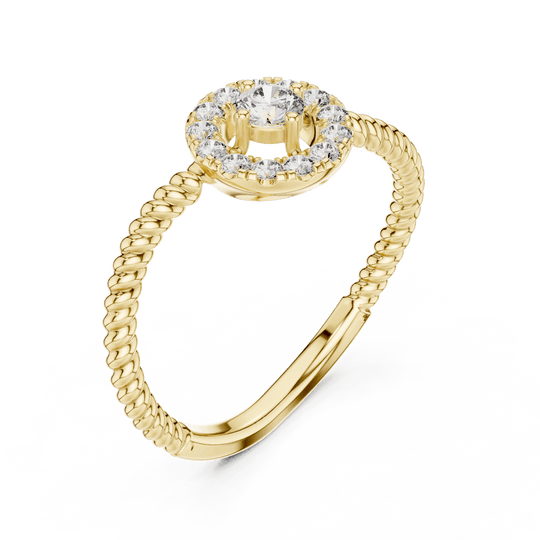18K Yellow Gold Diamond Engagement Ring featuring Round Halo Twisted Rope style with Luxury finish for women - Perfect Bridal & Anniversary Gift - Top View