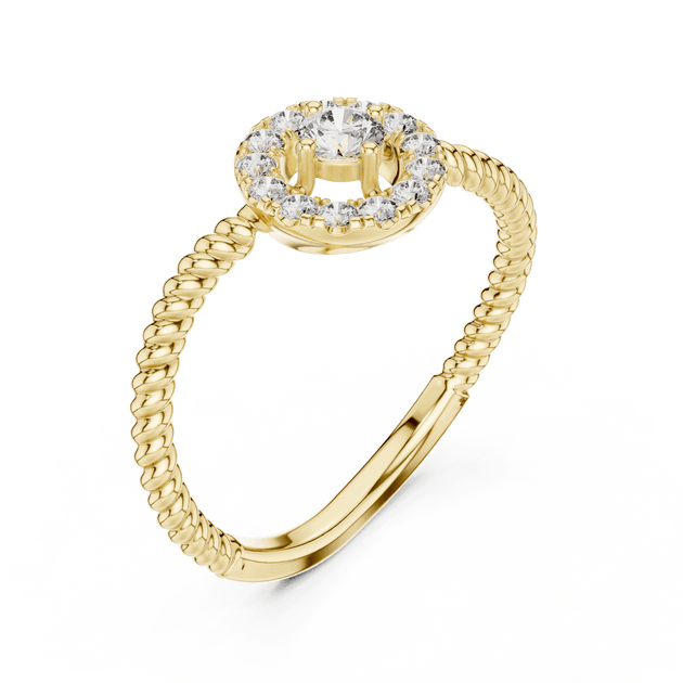 18K Yellow Gold Diamond Engagement Ring featuring Round Halo Twisted Rope style with Luxury finish for women - Perfect Bridal & Anniversary Gift - Top View