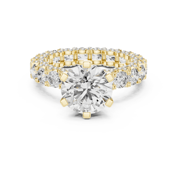 18K Yellow Gold Diamond Engagement Ring featuring Round Brilliant Triple Row Eternity style with Luxury finish for women - Perfect Bridal & Anniversary Gift - Front View